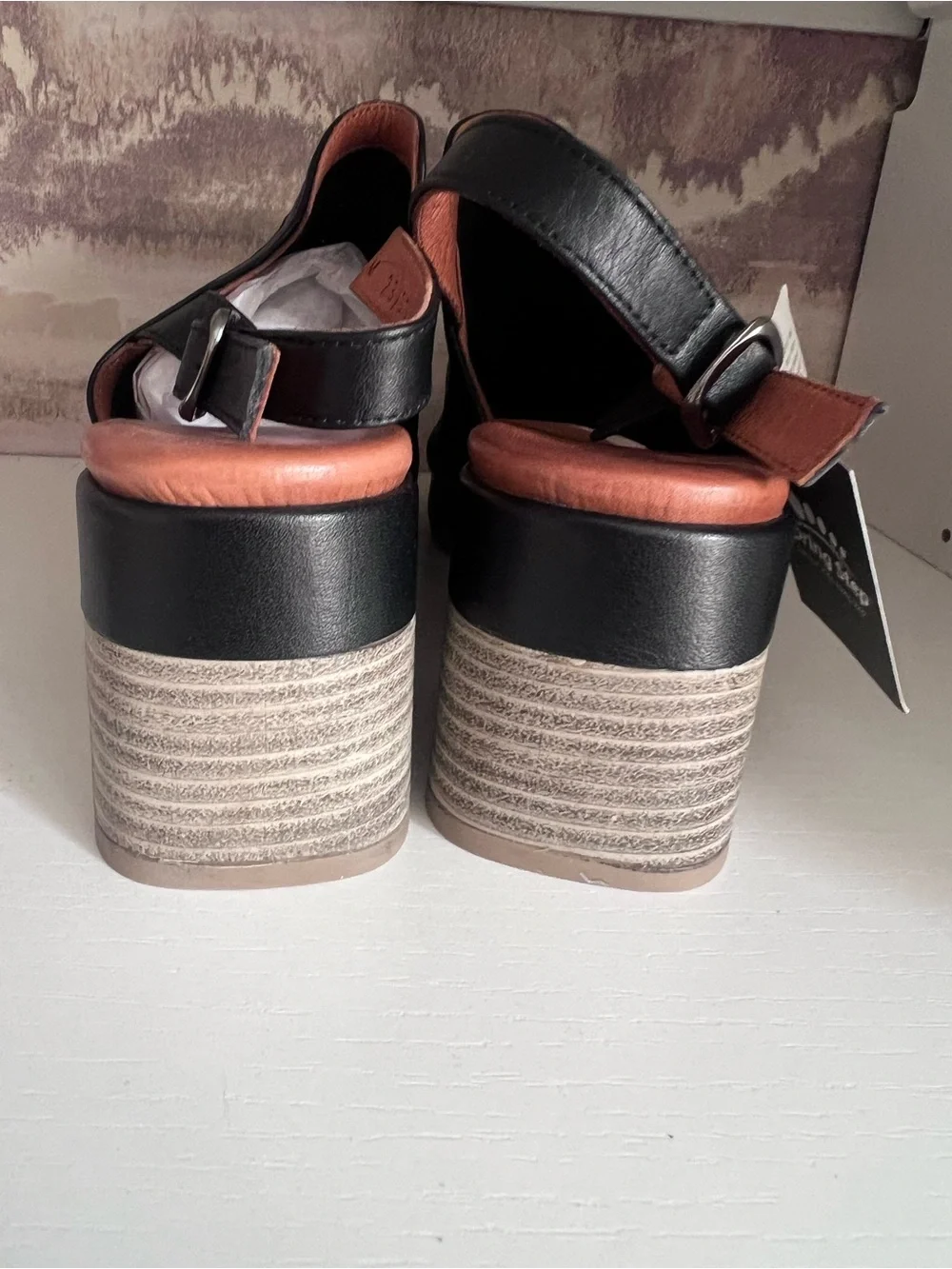 Spring Step Black Perforated Slingback Block Heel Sandal 9